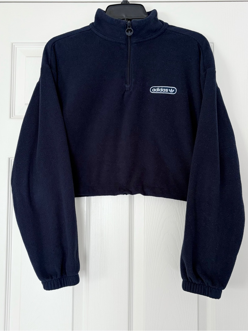 Adidas Navy Cropped Quarter Zip Fleece Pullover